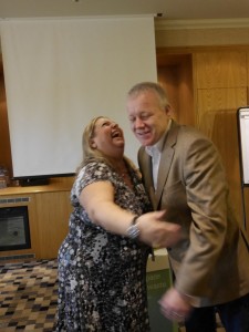 Frederika Roberts and Lee Jackson hugging